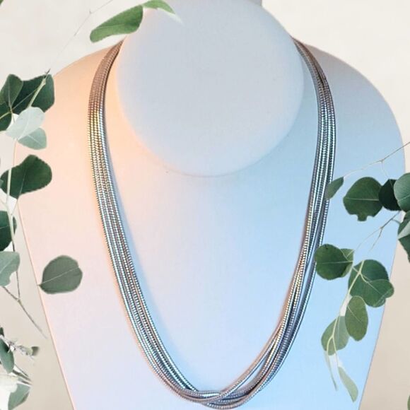 Multi strand silver tone cord necklace magnetic clasp - Picture 1 of 7